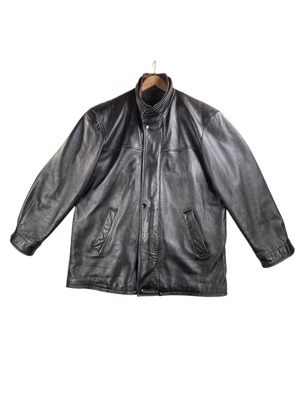 Walden Leather Jacket Mens Large Black Mid Length Full Zip Insulated Lined Coat
